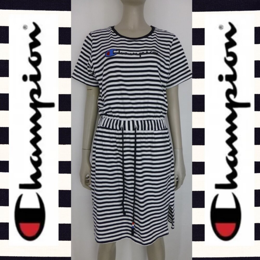 Champion Striped Drawstring Waist Dress